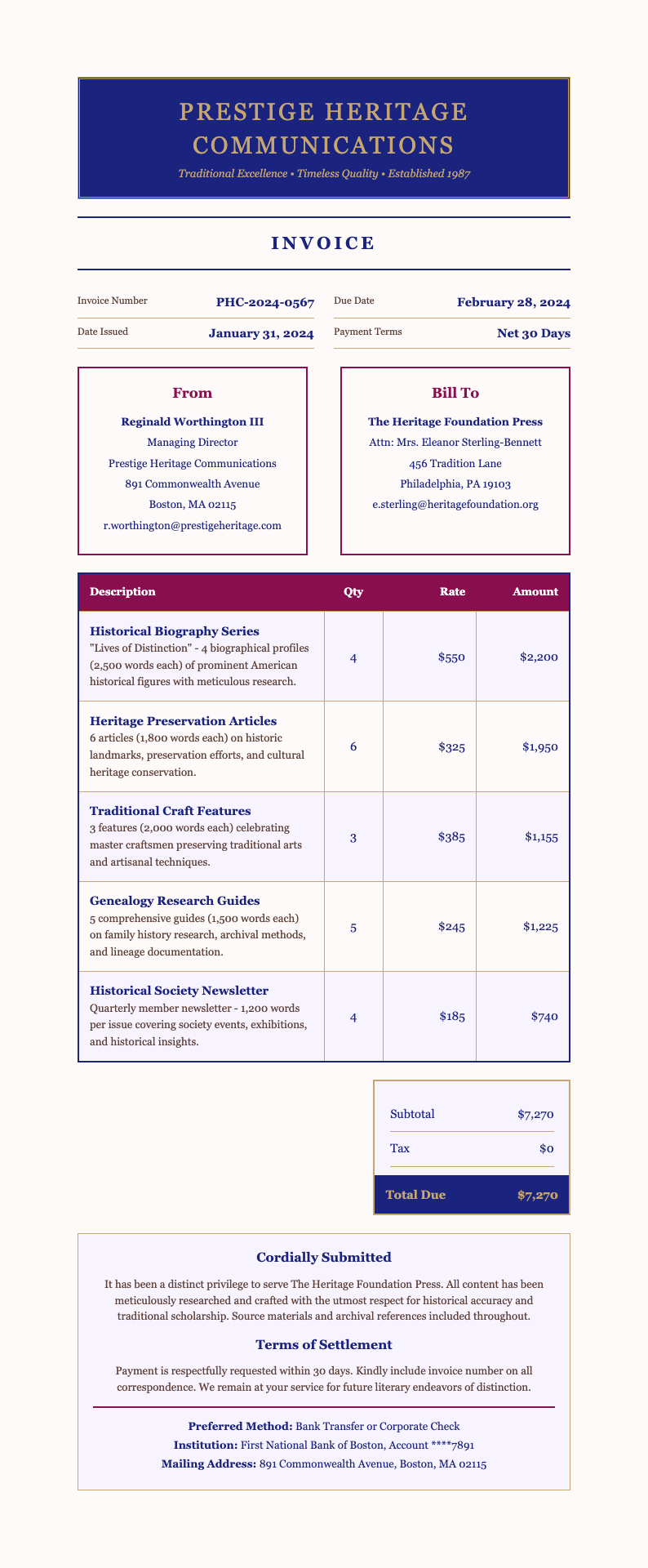 Heritage Traditional Invoice